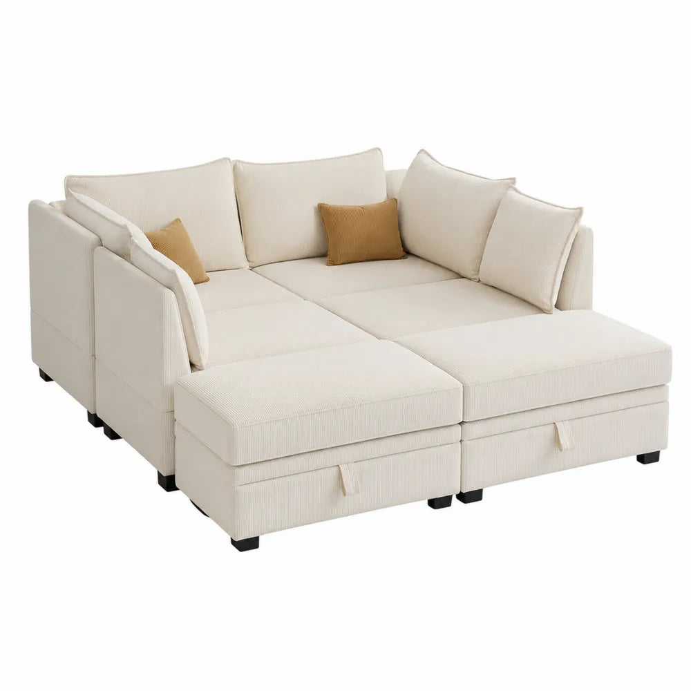 Modułowa sofa narożna z tkaniny kremowej