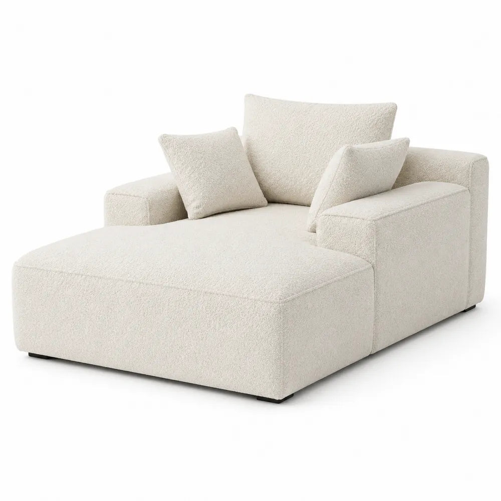 Sofa narożna z tkaniny Bouclé kremowa z poduszkami 200x120cm