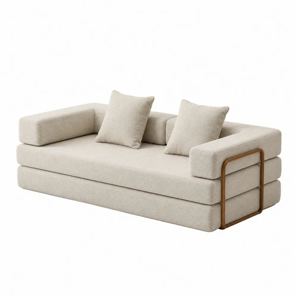 Sofa modułowa z tkaniny beżowej z drewnem 200x90x75 cm