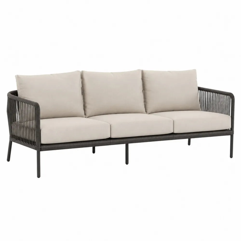 Sofa ogrodowa stalowa z plecionką i poduszkami