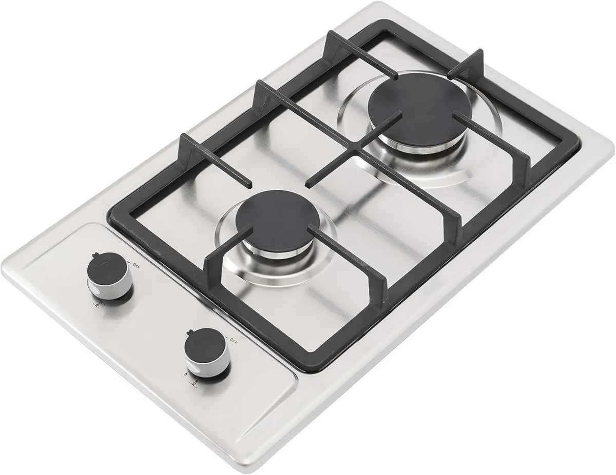 QIERF płyta grzewcza, Naczynia kuchenne z piekarnikiem, 51 × 31 × 10 cm, do zabudowy, przenośne, kemping, stal nierdzewna, 2 palnik z 3 KW + 1, 75 KW, z uchwytem