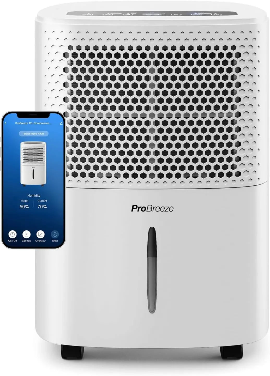 Pro Breeze osuszacz powietrza, 12 l / dzień osuszacz 24h, 1.8 l, 40 dB, zegar, duży zbiornik, tłumik, 3 tryby- Idealny przeciwko wilgotności i wilgoci 12 l/Jour