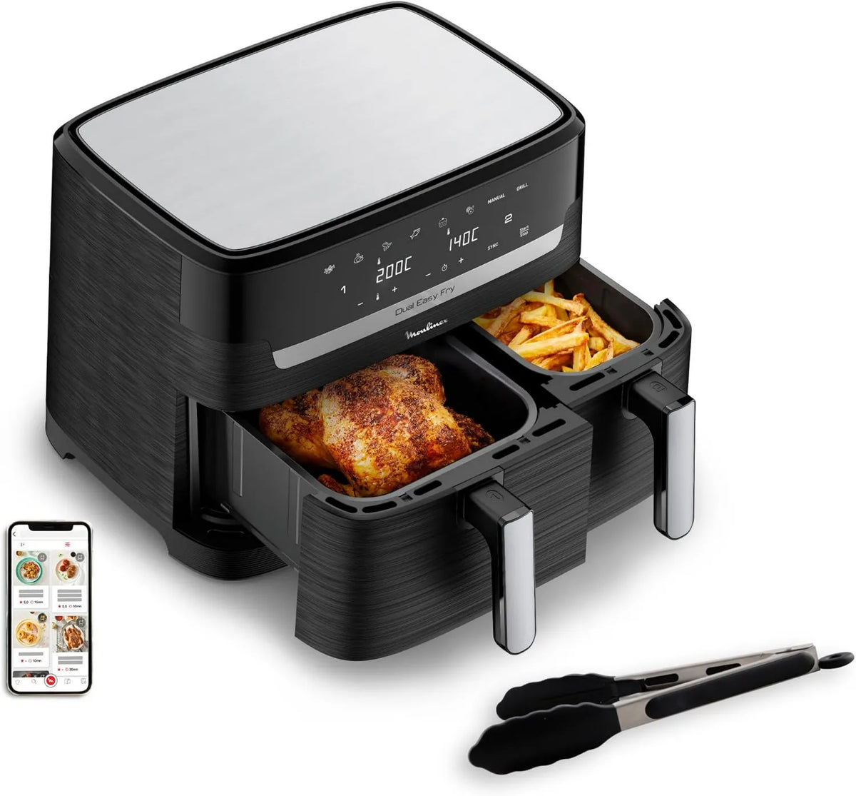 Moulinex frytkownica beztłuszczowa, EZ9018F1, 8.3 l, 7 programów, aplikacja, Easy Fry Esential stal nierdzewna, Do 8 osób