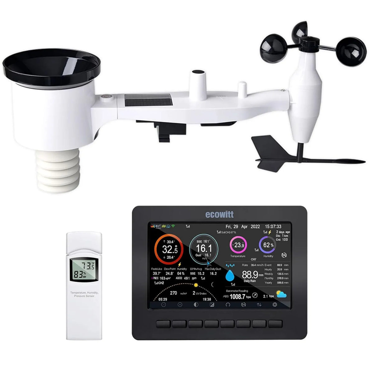 ECOWITT, HP2551 7- in-1 Stacja meteorologiczna, do użytku na zewnątrz, WiFi, 7-in-1