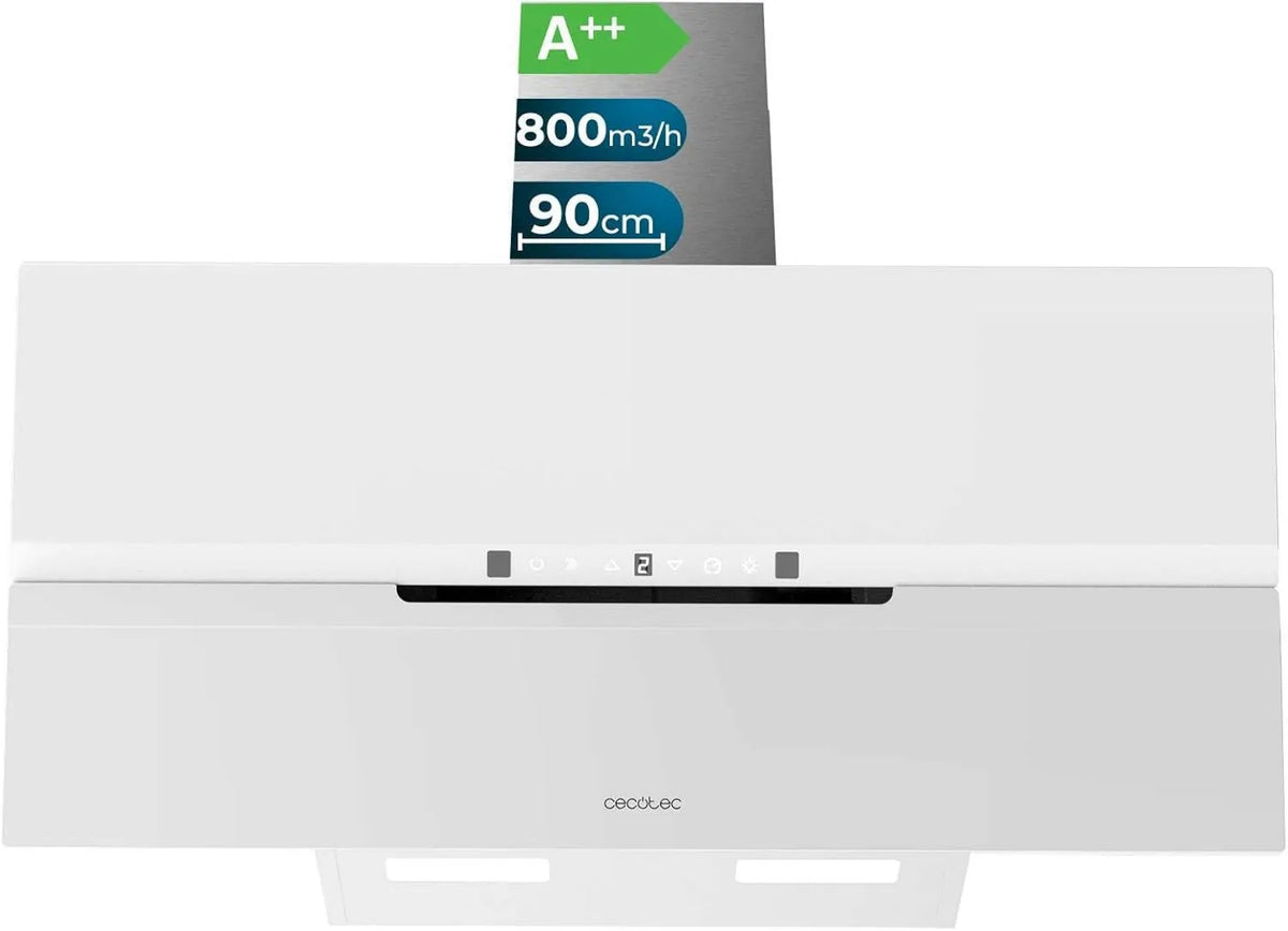 Cecotec okap kuchenny, Bolero Flux Dt 800M3, H, 90 cm, 210 W, 800m3 / h, nachylony, biały, Silnik 210 W, Automatyczne otwieranie m3/h