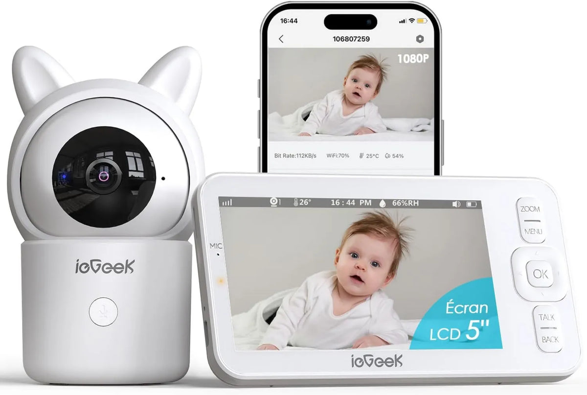ieGeek, PTZ 360 1080P / Babyphone, Kamera, Monitor wideo dla dzieci, 1080P/