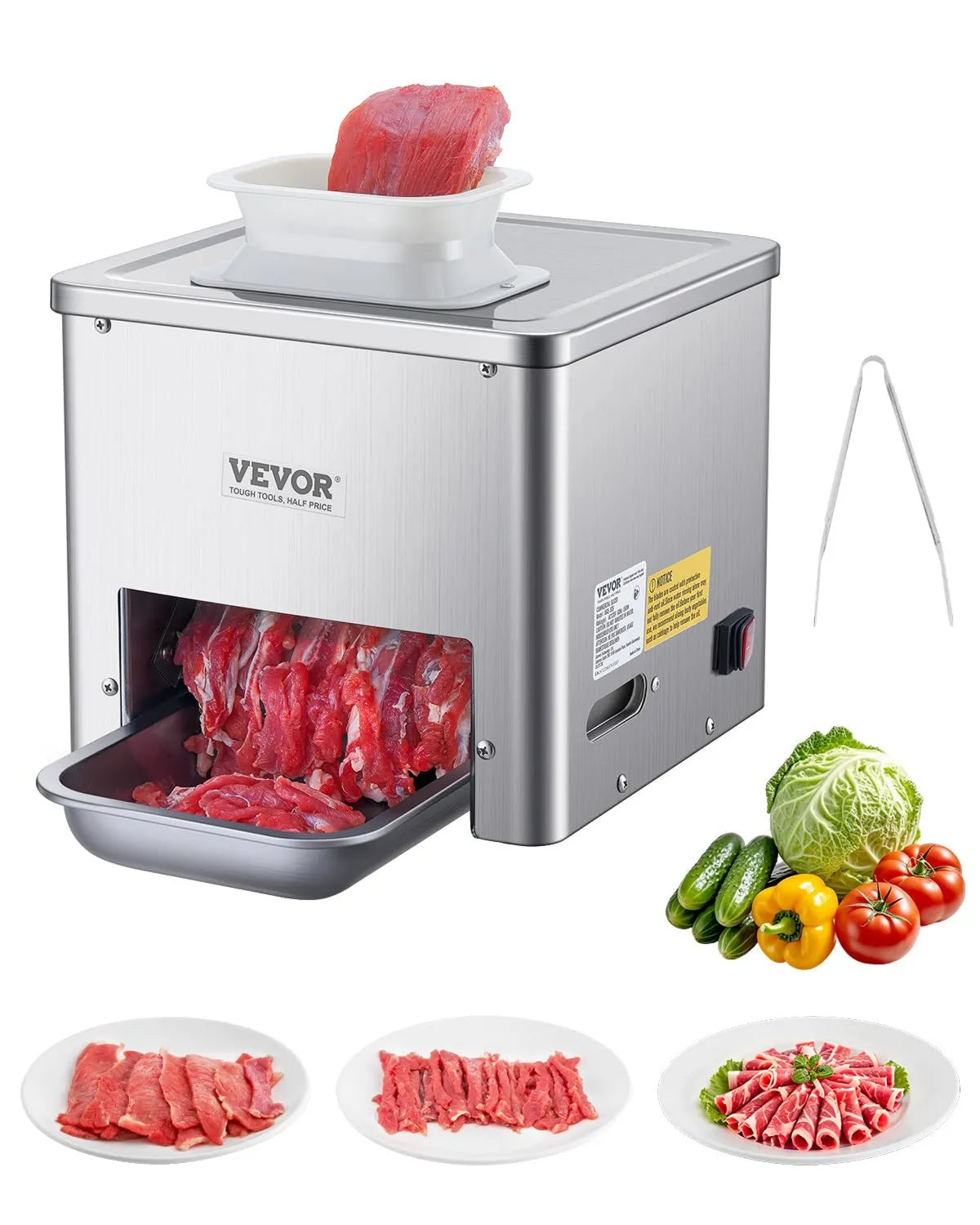 VEVOR Krajalnica elektryczna 360 x 345 x 418 mm komercyjna krajalnica ze stali nierdzewnej, 550 W, 159 kg, 10 mm, komercyjna maszyna do krojenia mięsa