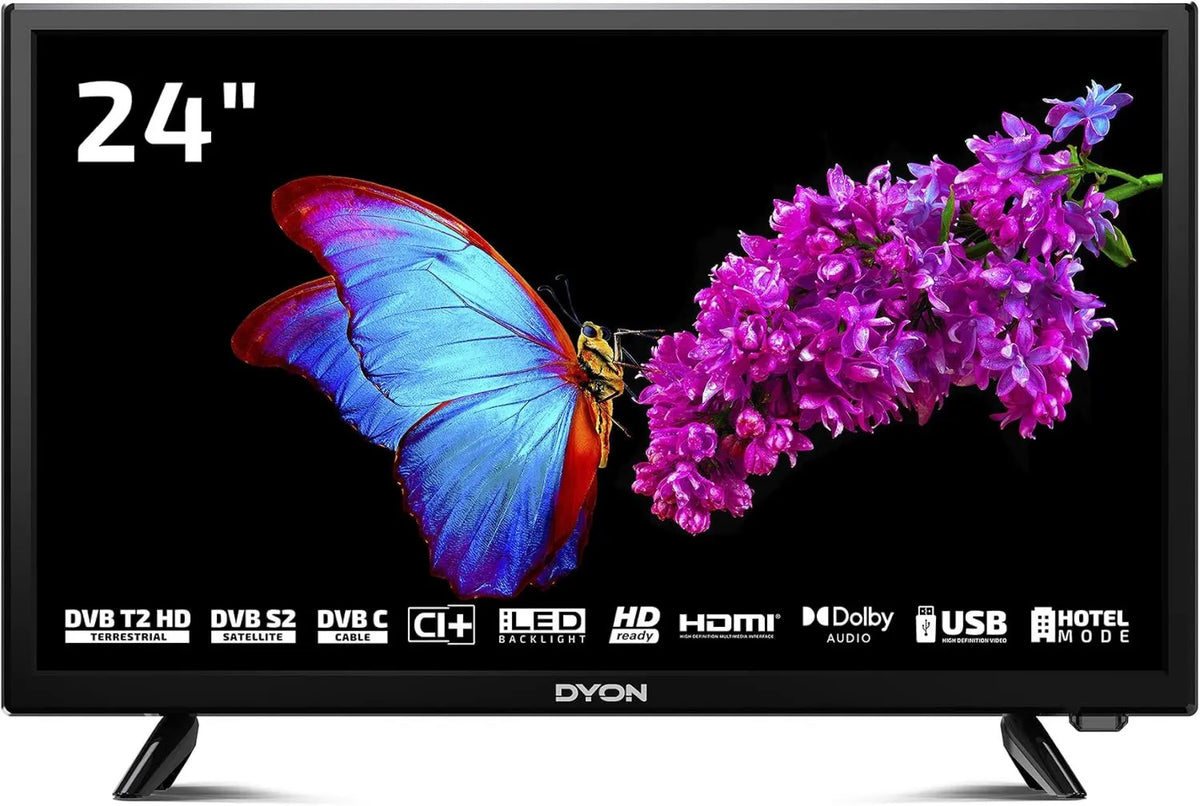 Dyon telewizor, Smart TV, 24 cali, TV, potrójny tuner DVB- T2, S2, USB, czarny, model rok 2022, tryb hotelowy DVB-T2