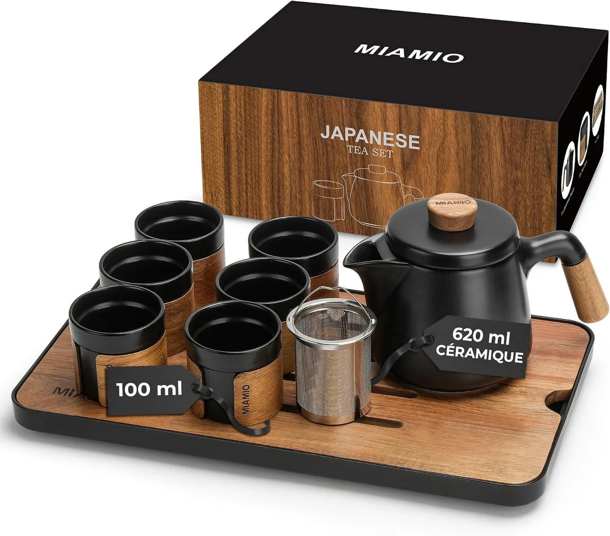 MIAMIO, zestaw tradycyjnych japońskich filiżanek herbaty dla miłośników herbaty / mężczyzn / kobiet, Zestaw 6 x 100 ml herbaty