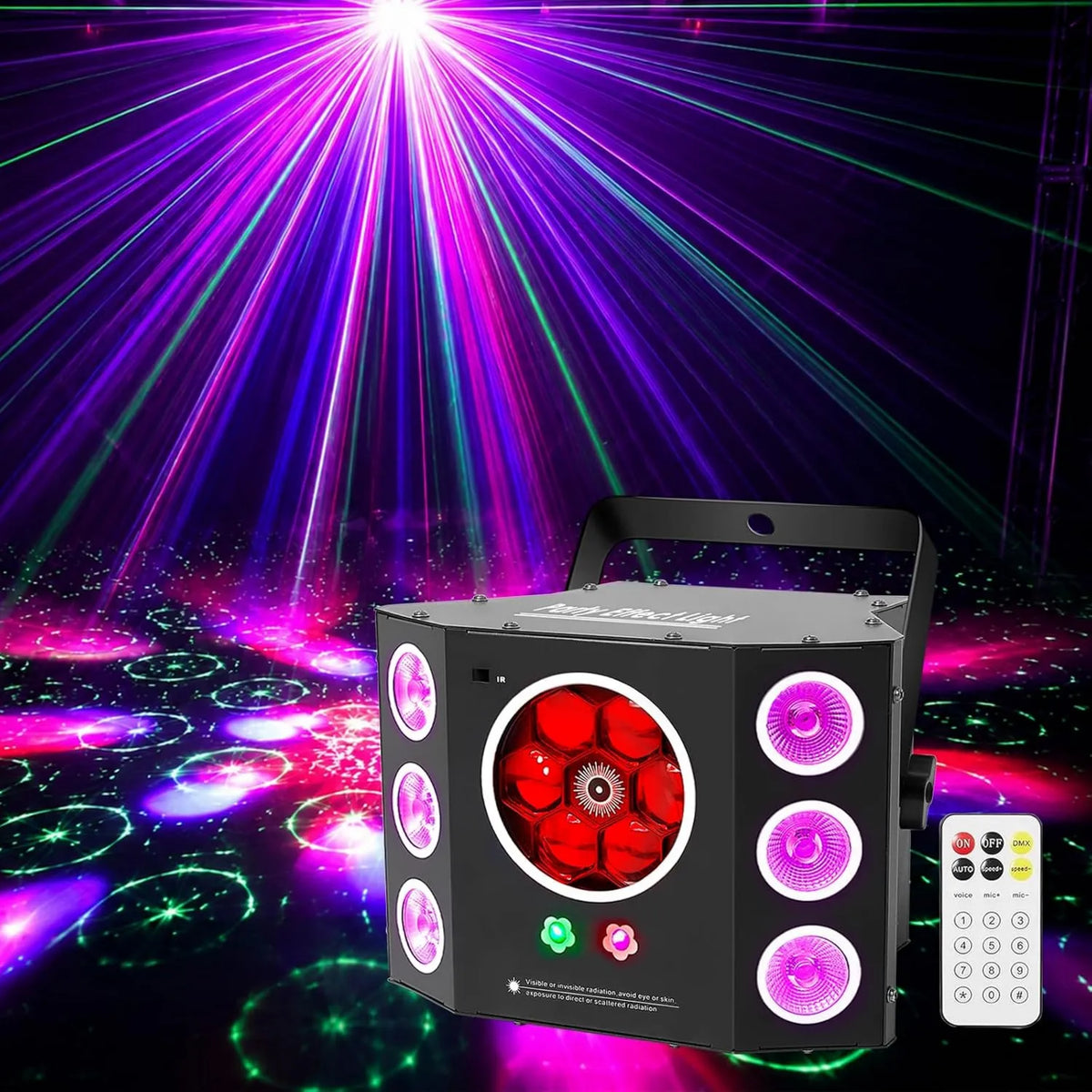 MetYonLaser, DJ światła, 4 w 1 LED światła stroboskopowe i zielony czerwony efekt Gobos, Światła imprezowe, 16 DMX kanały z Christmas aktywowane dźwięk