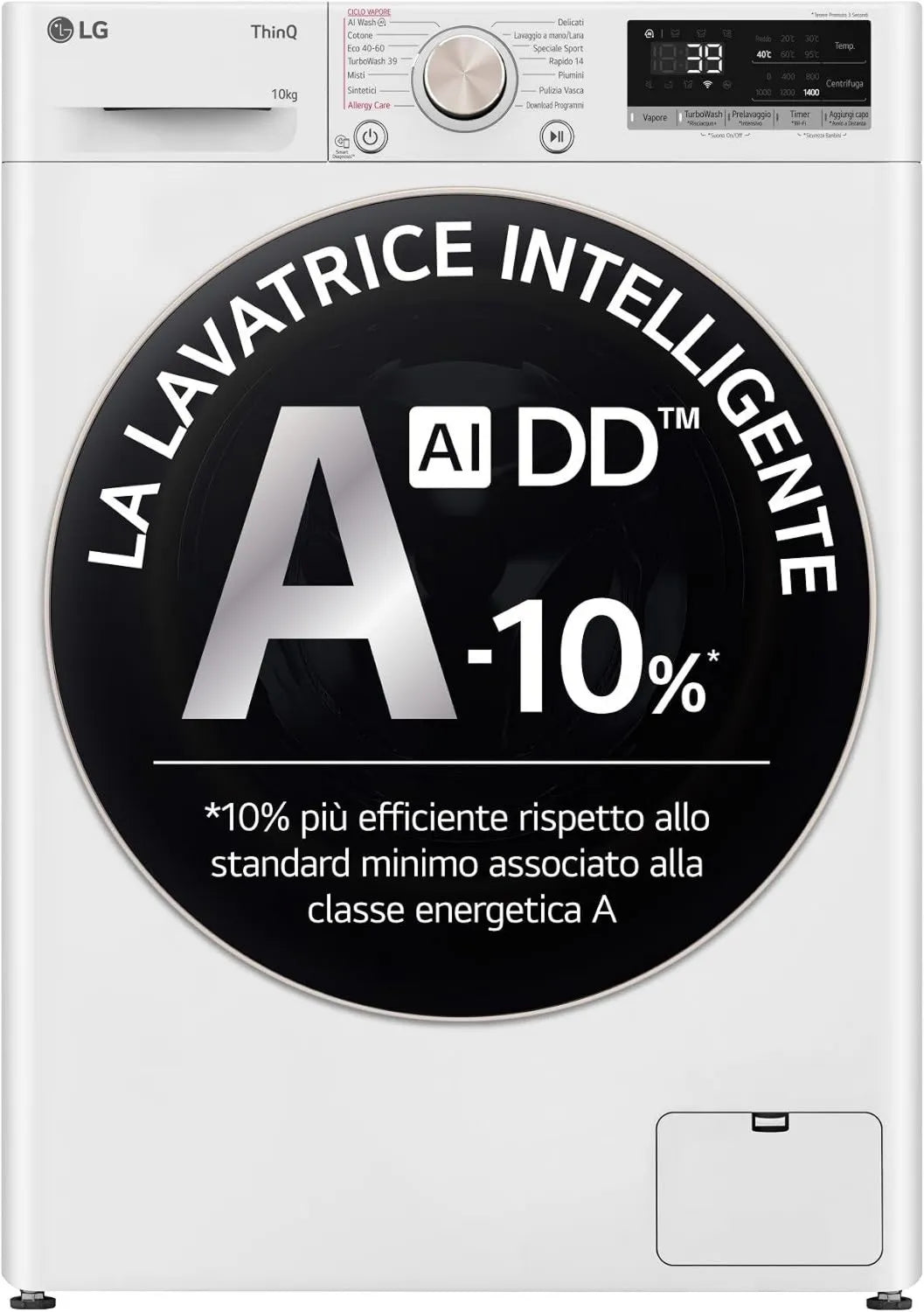 LG pralka, F4R7010TSWG, 7 programów, 10 kg, klasa energetyczna A, samodzielny, WiFi, para, biały, 1400 TurboWash 360 Wieże, R7 Seria, Maszyna