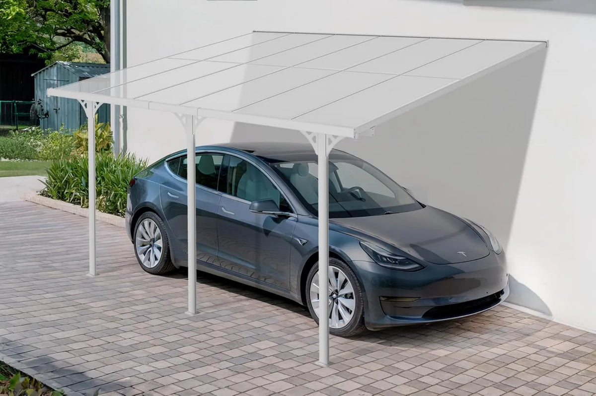 400L300, 12 m², 374cm, 300cm, Cazeboo Wiata garazowa przyścienna KLEO carport Aluminium Biały