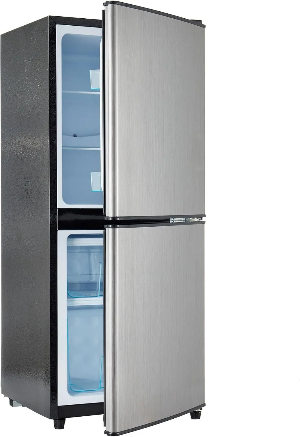 Merax lodówka, Zamrażarka, 106 l, 42, 5 x 44, 5 x 102, 0 cm, 45 dB, światło LED, srebro, 120 kWh, rok, -25°C ~ 10°C, pojemność chłodnicza 46 l