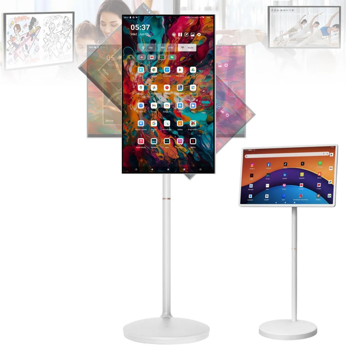 GEJLELDS, Smart TV 21.5in- 4 G64 G, 21, 5 cali, TV, przenośne, poruszające się koła, dotyk, Android OS, Full HD, 5 ', 24', 27 ', 32', obsługa mobilna 21.5in-4 G64 G