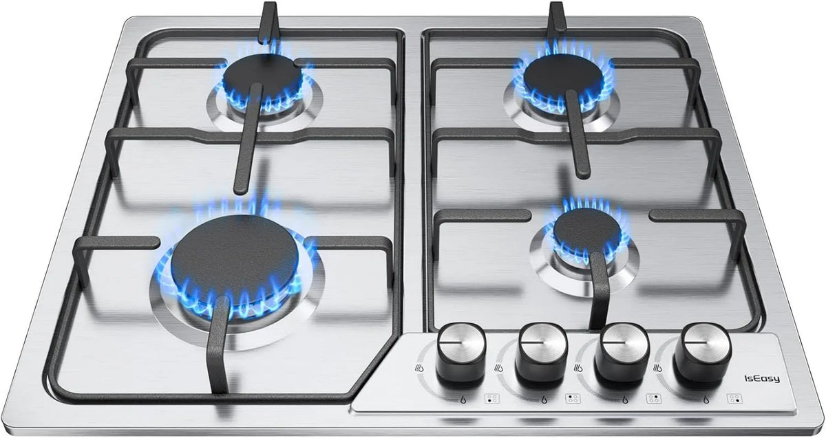 IsEasy płyta grzewcza, Płyta gazowa, 60 cm, 4 pola grzewcze, 7200 W, do zabudowy, stal nierdzewna, Gas City i butelka