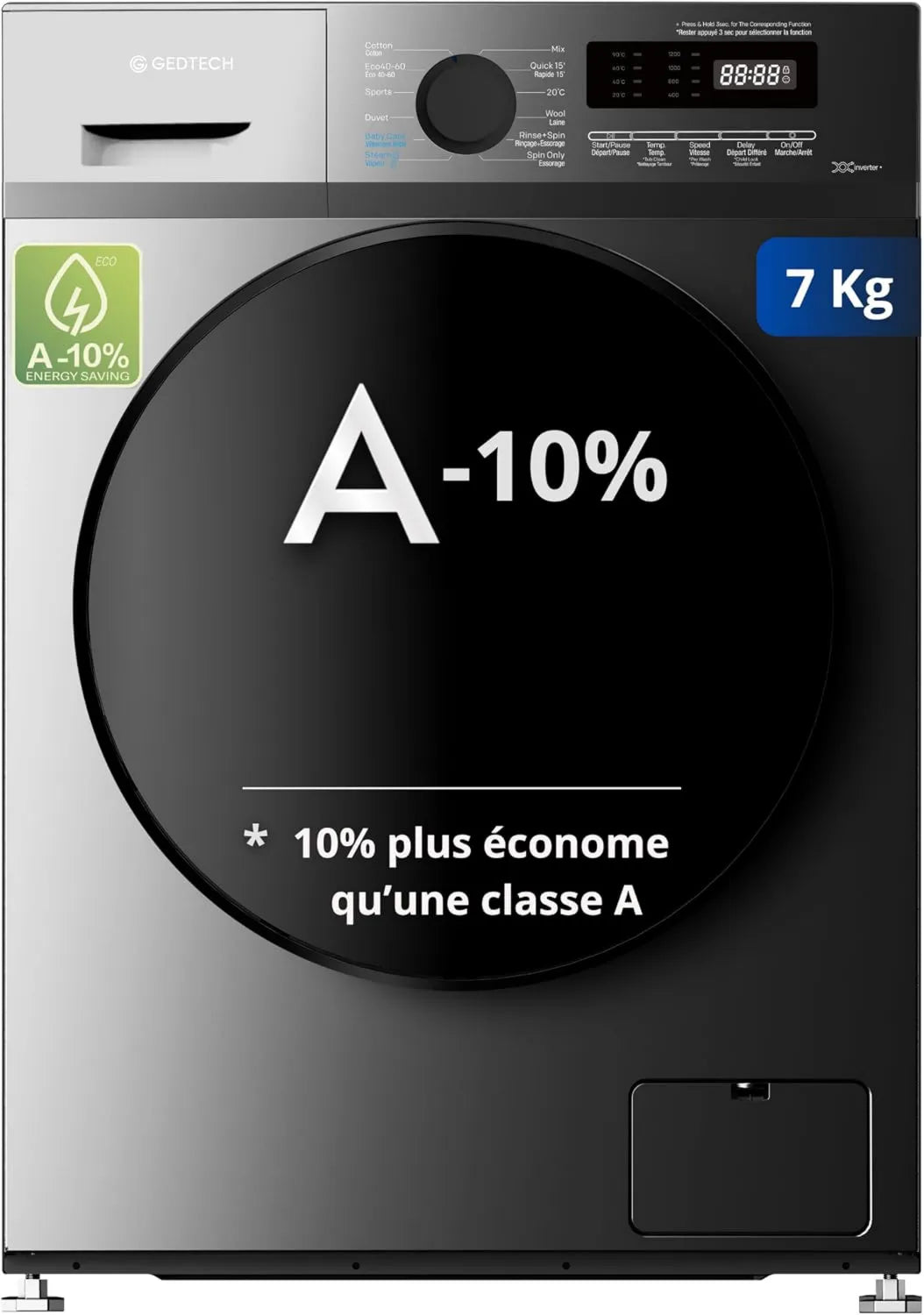 GEDTECH pralka, GLL71200BL, min - 16 programów - Eco - Intensywny - Szybki, 1200 obr./min, min, 7 kg, bardzo niskie conso