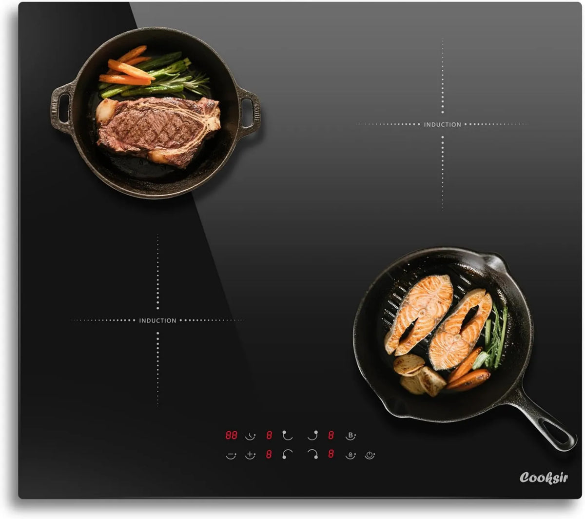 Cooksir płyta grzewcza, Płyta indukcyjna, 60 CM, 4 pola grzewcze, 7200 W, 230 V, stół indukcyjny gotowania, Boost, dotyk, zamek, zwrotny, zegar