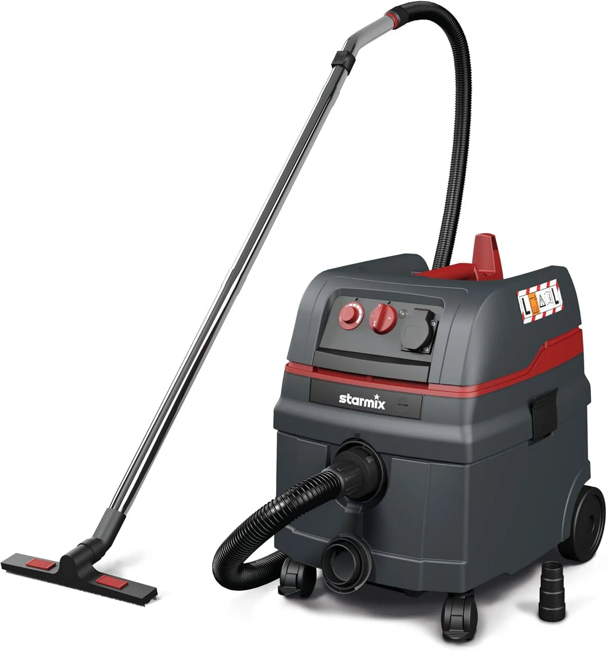 Starmix odkurzacz pionowy, L- 1625 Odkurzacz, 25 l, 1600 W, Klasa E- Energia, Przemysłowy, Stal nierdzewna, 5 m wąż + zestaw Akcesoria INOX, ISC Top L-1625
