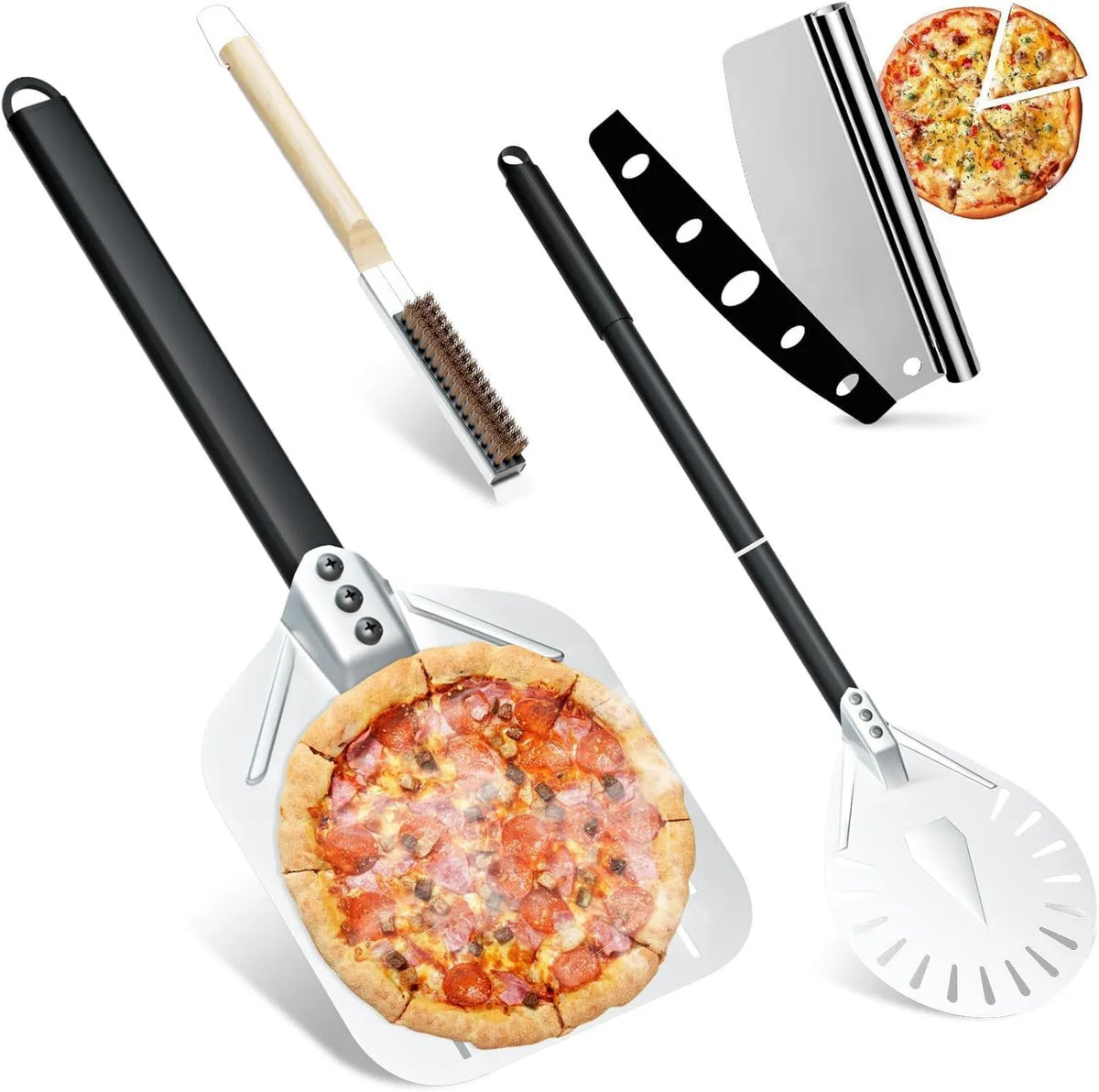 cenoz, Elektryczny piec do pizzy, 30 cm, Pizza Roulette 35 cm z pokrywą, Zestaw 4 akcesoria do pizzy, Perforowane pelle pizzy 30 cm
