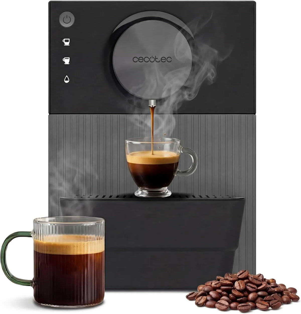 Cecotec ekspres do kawy, 1350 W, 19 bar, 5 poziomów, sterowanie dotykowe, praca automatyczna, system prasowania 10 g, system wstępnego zaparzenia