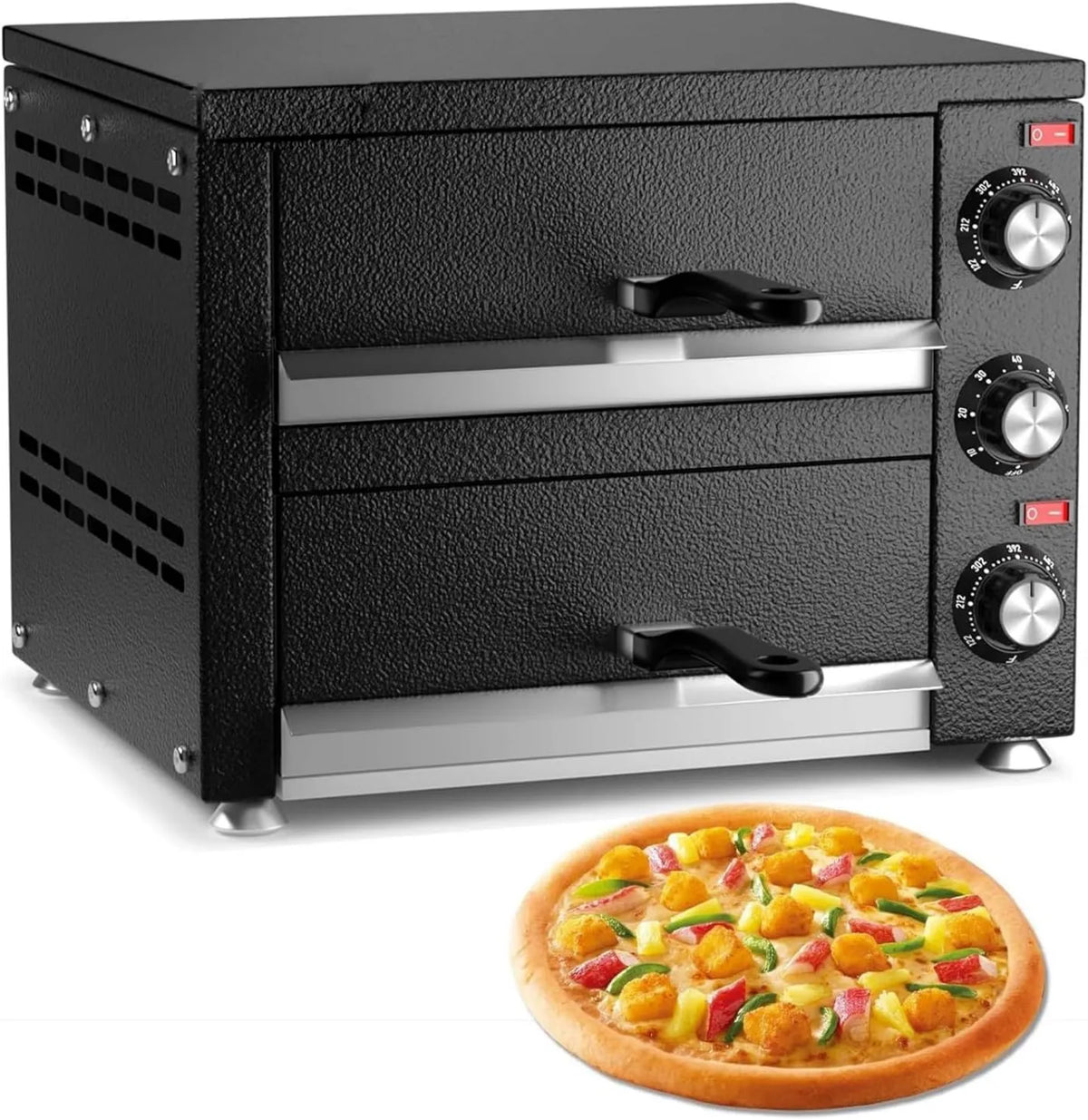 KJHYYPP piec do pizzy, Elektryczny mini piekarnik do pizzy, 12 cali, 2200 W, minutnik, grill, 60 minut minutnik