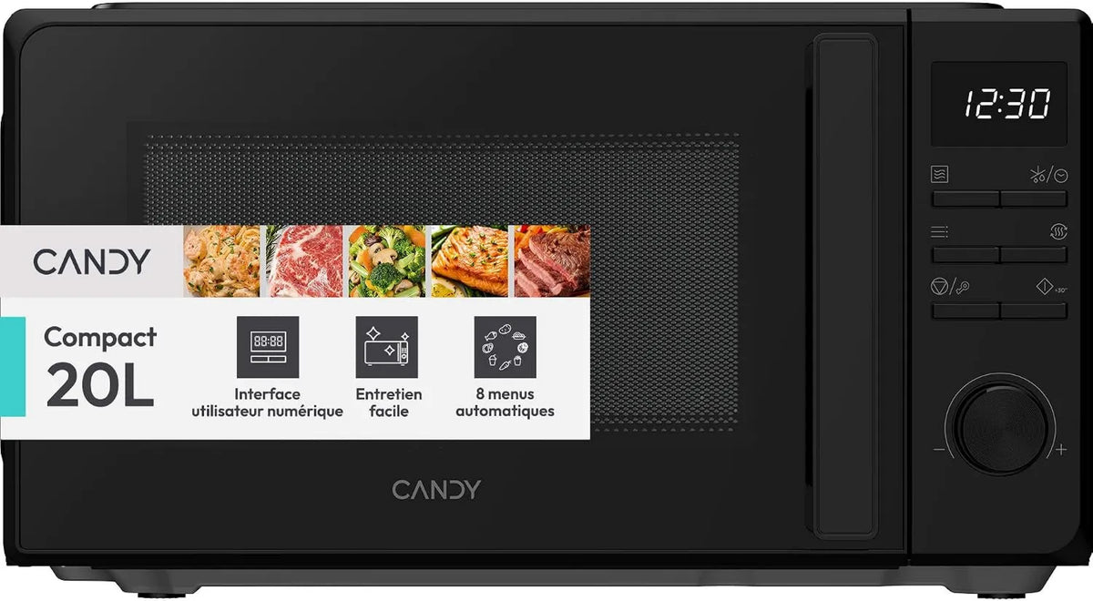 CANDY, CMW320SDB Kuchenka mikrofalowa, 20 l, 700 W, 8 programów, zegar, zamek, rozmrażanie, czarna, WAVE 300 Kuchenka mikrofalowa 20