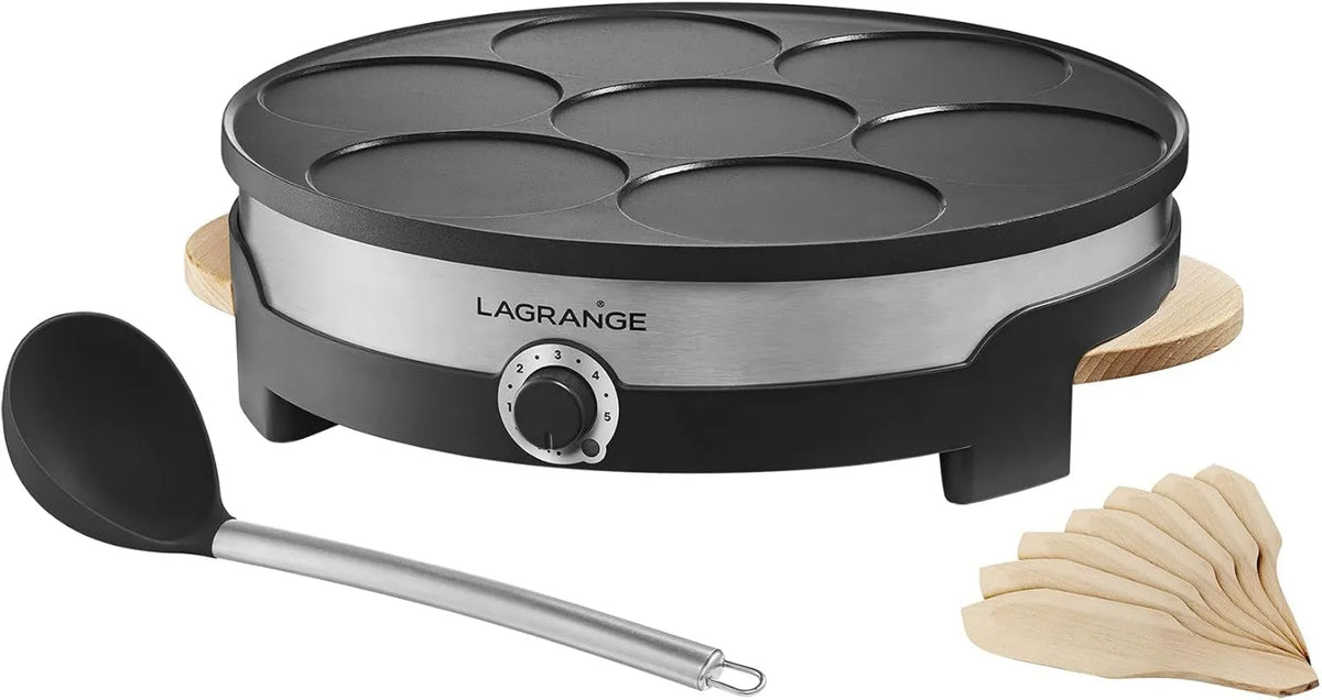 LAGRANGE, Elektryczny kratownik, Francuska produkcja, 1500 W, 7 miniszczelinów o średnicy 11 cm, 109015, Regulowany termostat, Aluminiowa płyta żeliwna