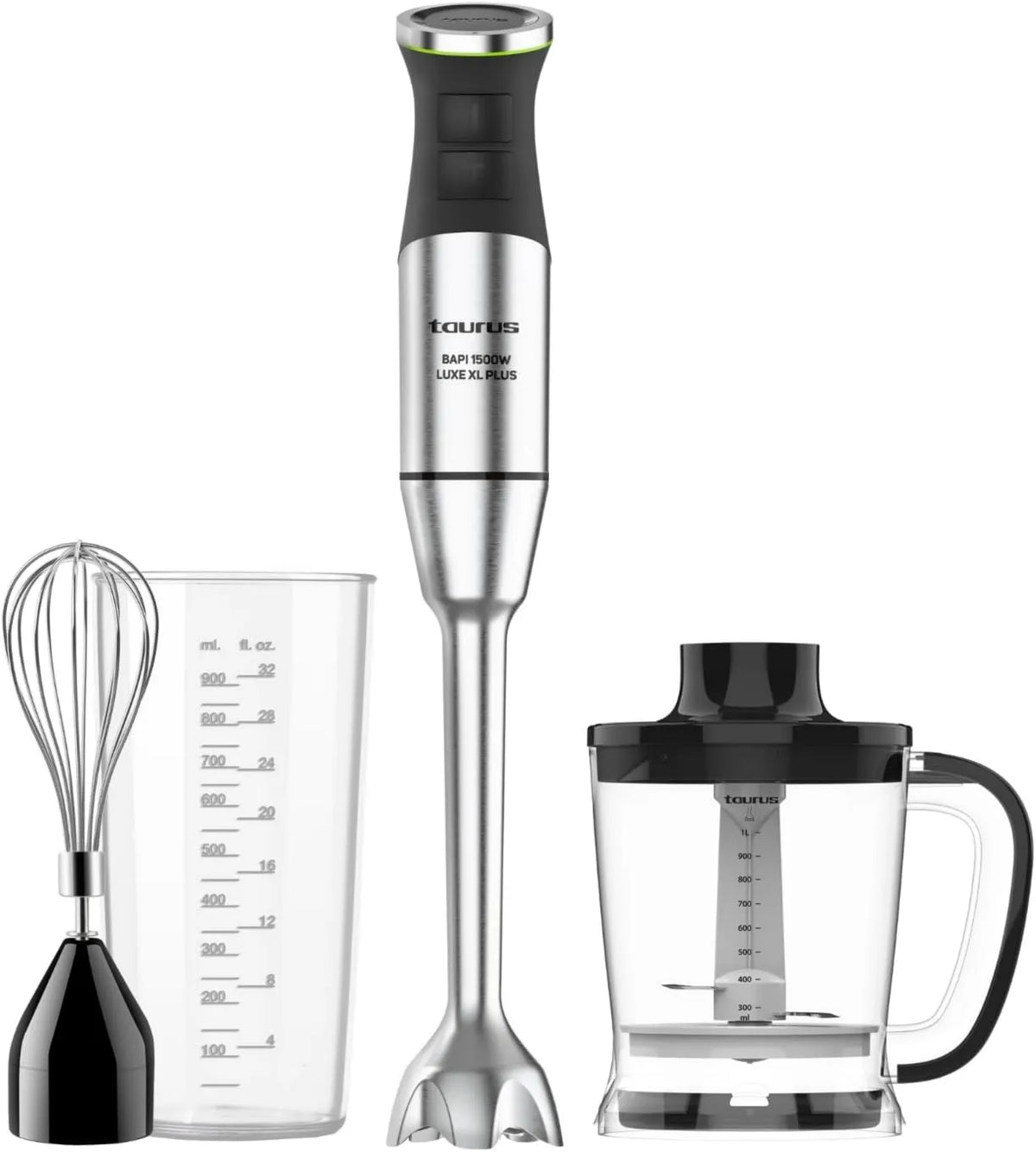 TAURUS blender ręczny, Zmywarka do naczyń XXL 1500 W, 1500 W, stal nierdzewna, 20 prędkości + TURBO, Ostrza nierdzewne, 3 Akcesoria, BPA bezpłatny