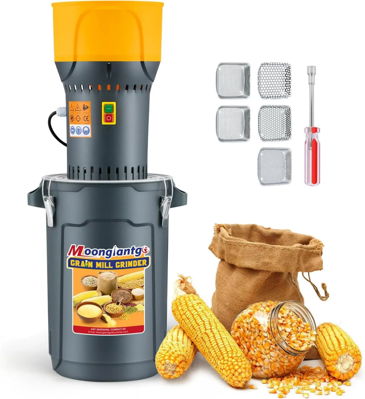 Moongiantgo, młyn zbożowy, 25 l, 1300 W, usuwalny, 5 Tamis różnych finałów i 1 Klucz klamry