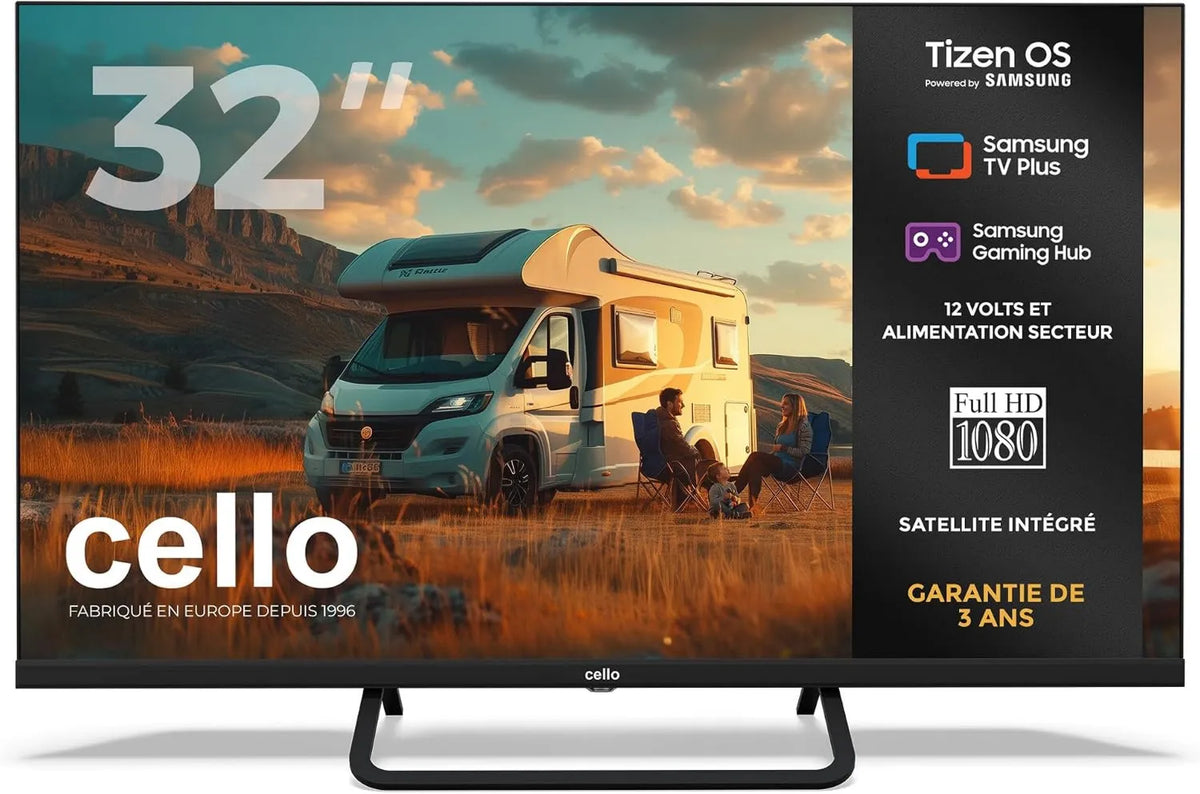 Cello, Samsung CTRAV- 32TZ Smart TV, 32 cali, 12 V, TV, Tizen OS, potrójny tuner DVB- T2, S2, HDMI, bez ramki, Bluetooth, Gier Hub, Głośniki CTRAV-32TZ DVB-T2