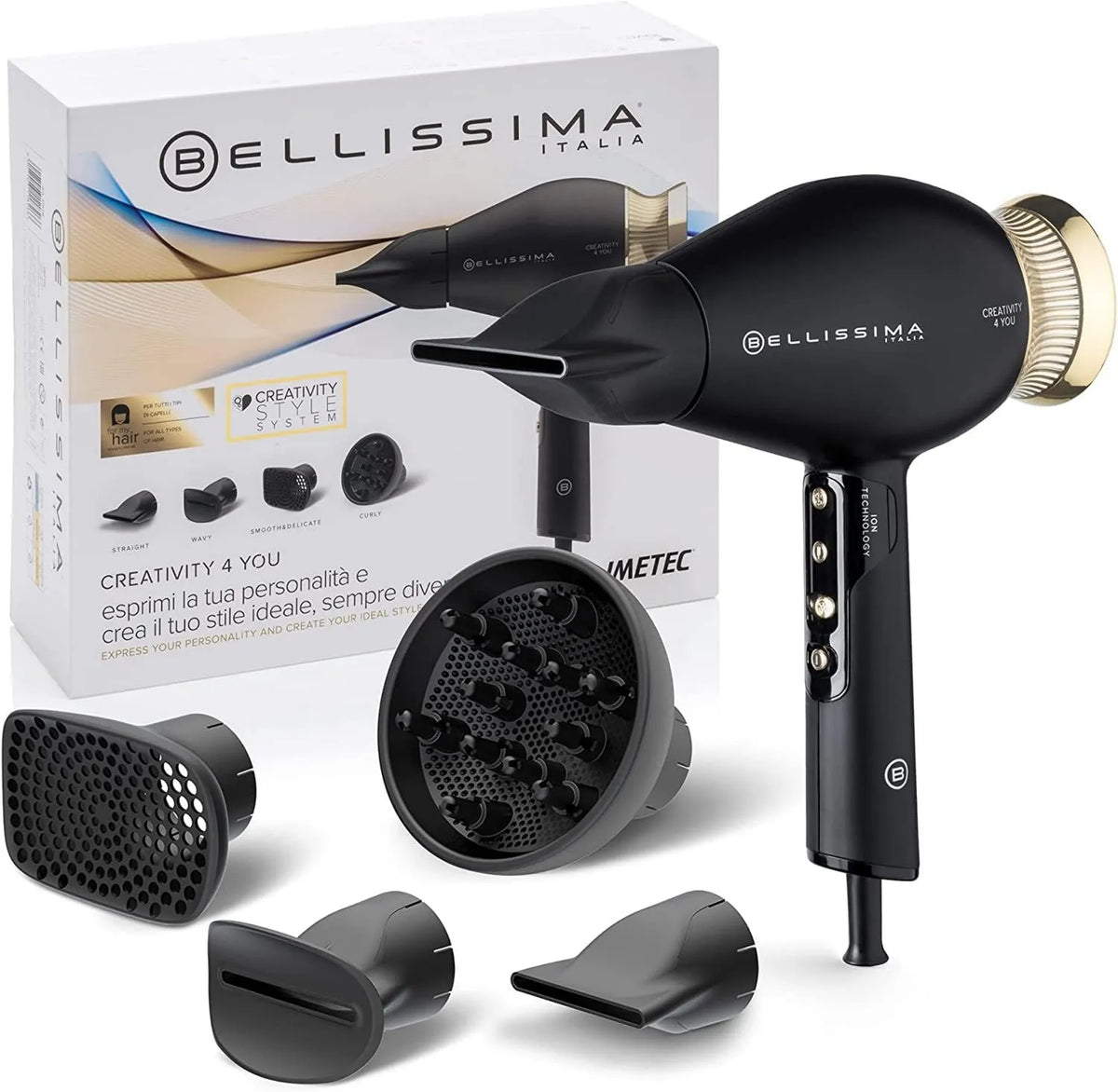 BELLISSIMA suszarka do włosów, Diffuser, 1800 W, profesjonalny, cichy, funkcja ogrzewania