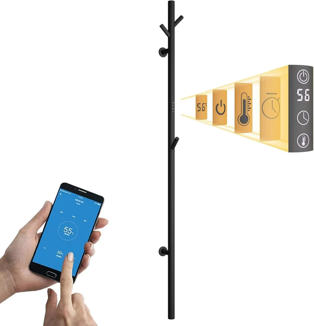 ESOP, Grzejnik elektryczny, 1525 × 65 mm, 40 W, dotyk, Wi-Fi, czarny