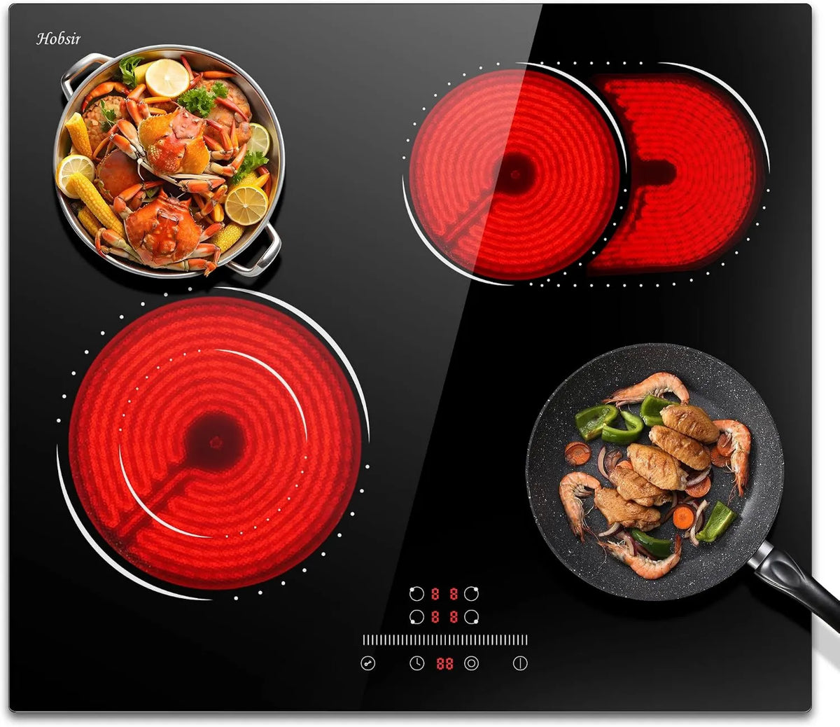 Hobsir hob Hobsir płyta grzewcza płyta grzewcza, Płyta ze szkła ceramicznego, 60 CM, 4 pola grzewcze, 6600 W, 240 V, do wbudowania, dotyk, zamek, grill, Elektryczny stół kuchenny Built- in 60 CM