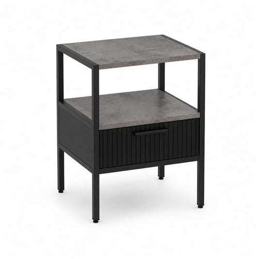 Stolik nocny z metalu i płyty kompozytowej 45x35x60 cm Szary/Czarny