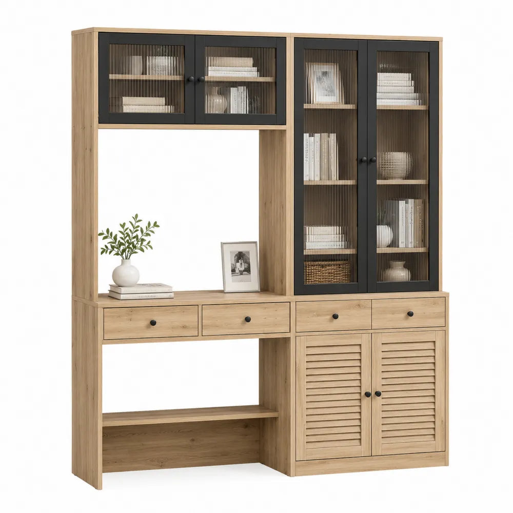 Regał biblioteczka z szafkami z MDF i szkłem falistym 200 x 150 x 40 cm