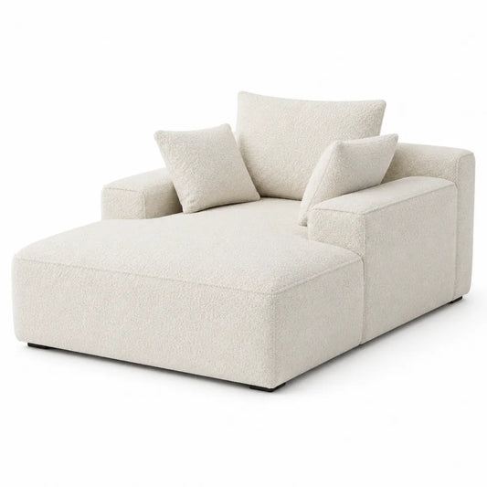 Sofa narożna z tkaniny Bouclé kremowa z poduszkami 200x120cm
