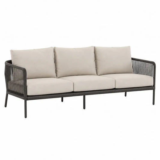 Sofa ogrodowa stalowa z plecionką i poduszkami