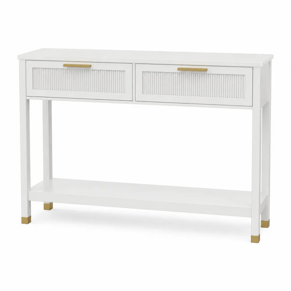 Konsola z drewna i metalu biała z złotymi akcentami 110x30x80 cm