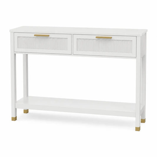 Konsola z drewna i metalu biała z złotymi akcentami 110x30x80 cm