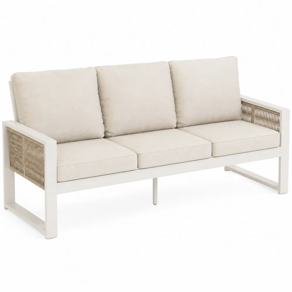 Trzyosobowa sofa ogrodowa aluminiowa z rattanem, beżowa