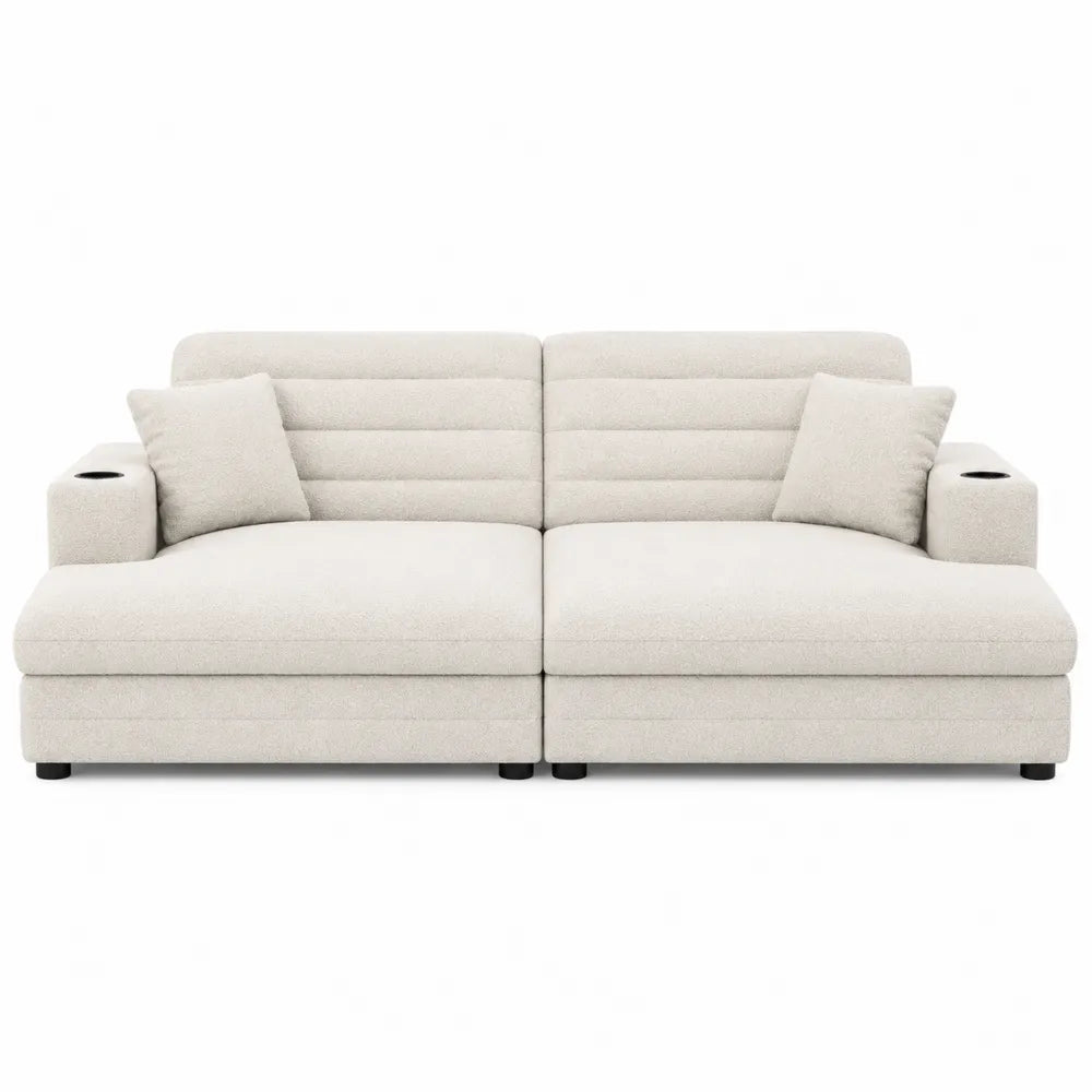 Sofa z tkaniny kremowa z uchwytami 230x100x90 cm
