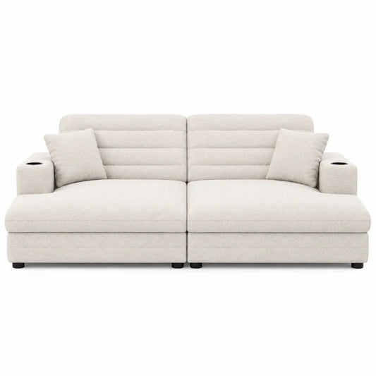 Sofa z tkaniny kremowa z uchwytami 230x100x90 cm