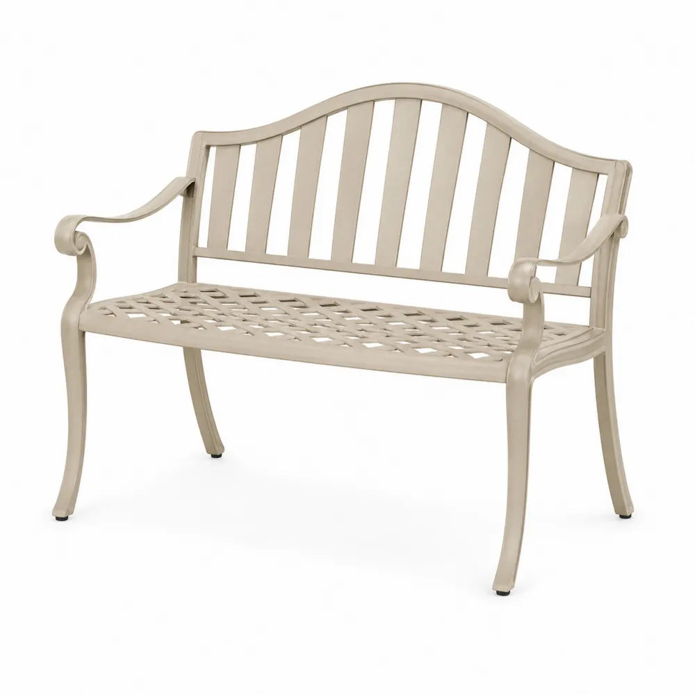 Ławka Ogrodowa Metalowa Kremowa 128cm