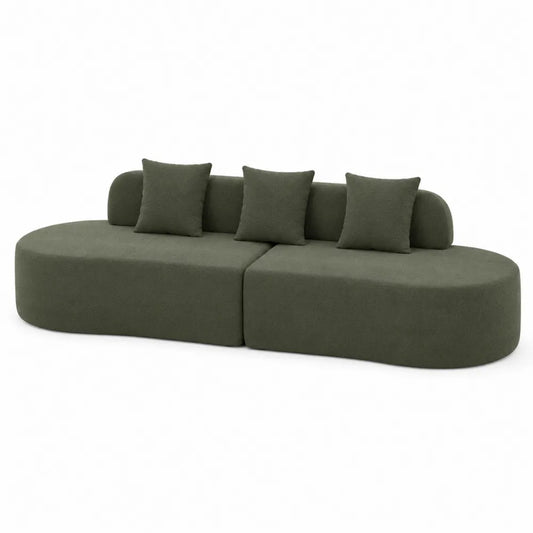 Sofa Modułowa z Wełny z Poduszkami Zielona