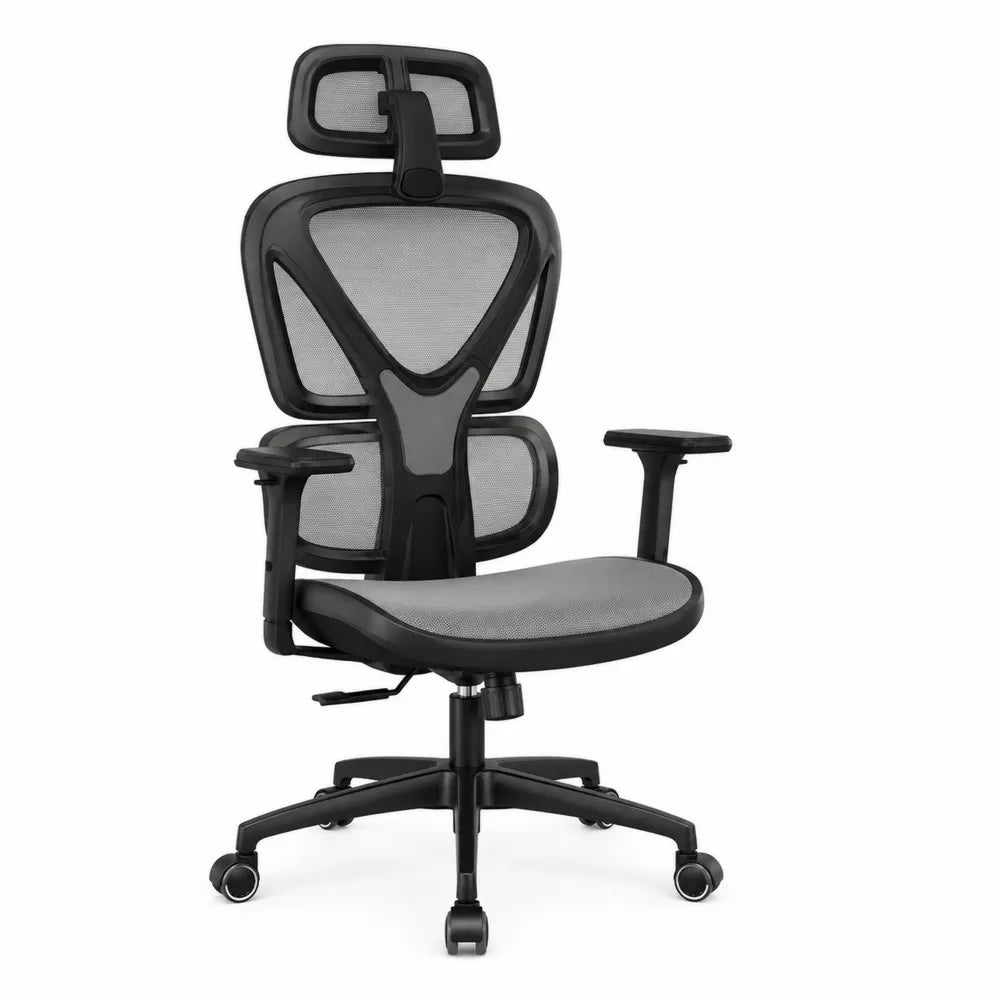 Krzesło Biurowe Ergonomiczne Czarny-Szary z Siatkowym Siedziskiem