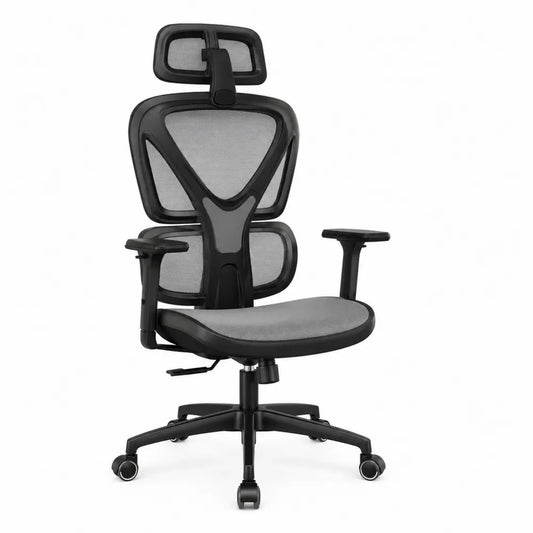 Krzesło Biurowe Ergonomiczne Czarny-Szary z Siatkowym Siedziskiem