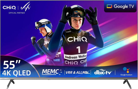 CHiQ, Google U55QST 2.4 G, 5 G Smart TV, 55 cali, TV, 4K UHD, QLED, Dolby Sound, Wi-Fi, Dolby Audio, ALLM & VRR, MEMC, Ultra Mince Metal Design