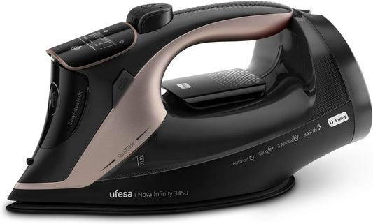 Ufesa żelazko parowe, ironsag, podeszwa ceramiczna dualGlide, do automatycznego zatrzymania, Nova Infinity 3450 W żelazo parowe, strumień parowy 300 g, ciągła para parowa 70 g / min