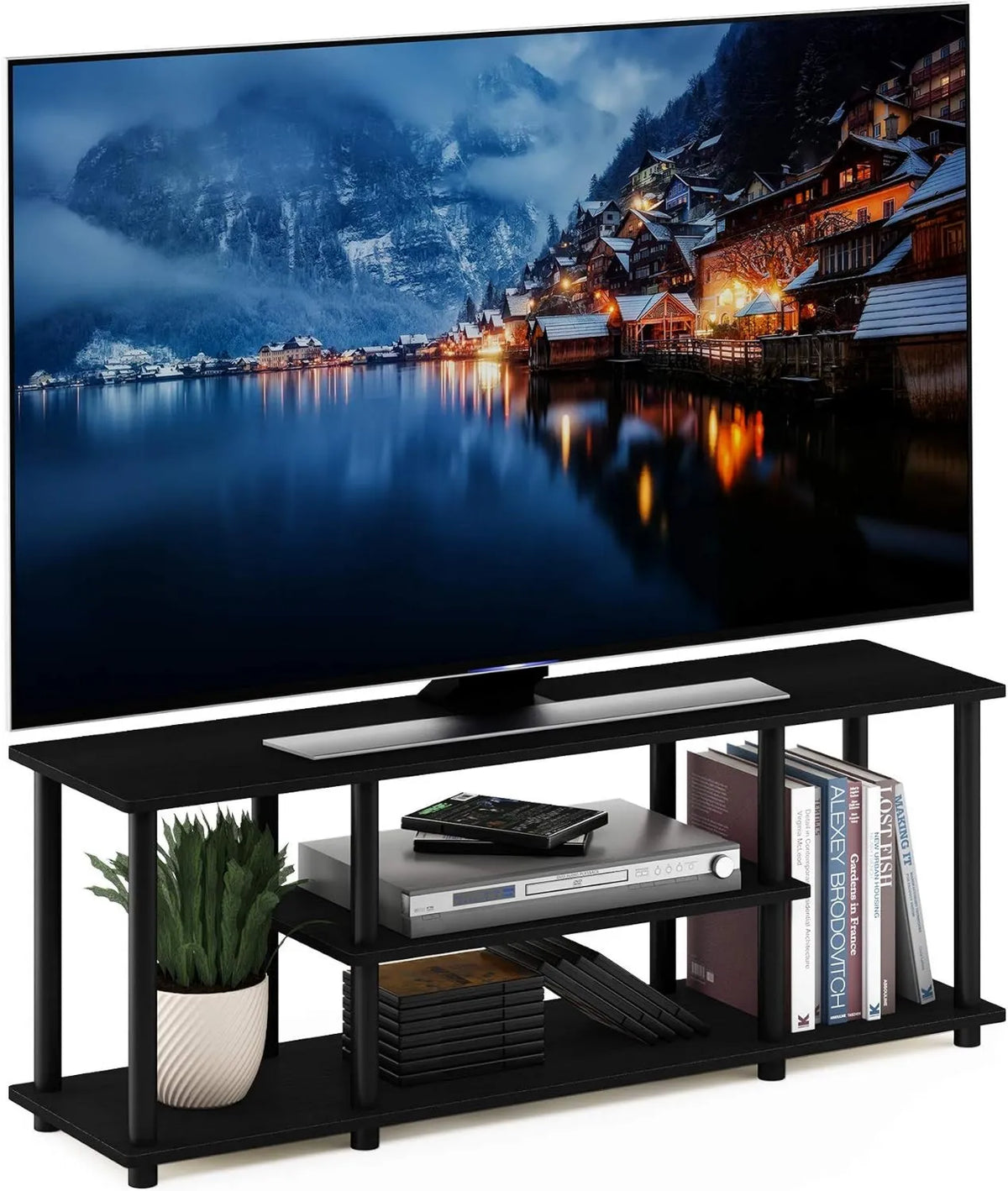 Furinno, Inteligentny telewizor, 55 cali, TV, 3 poziomów, czarny, Inch, Płyta cząsteczkowa, Orzech włoski