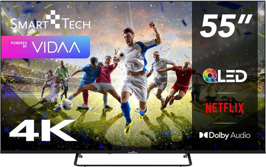 Smart Tech telewizor, Smart TV 55QV02K 3xHDMI, 139 cm, 3 HDMI, 2 USB, TV, 4K UHD, QLED, HDR, dźwięk Dolby, HDR 10, Dolby Audio, 2xUSB
